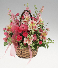 Pink basket arrangement