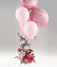 Pink flowers with a balloon bouquet