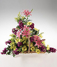 Fireside basket of assorted flowers