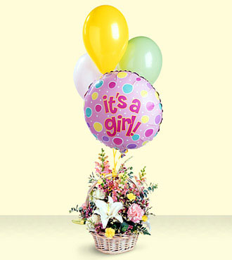 Baby Girl Bouquet with Balloons