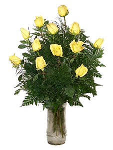 One Dozen Yellow Roses Arranged