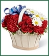 The Justice Basket is a perfect display of patriotic beauty. Red spray roses, carnations and miniature carnations are accented with a spray of white standard daisies presented in a whitewash basket gorgeously accented with a blue designer ribbon to create a floral arrangement that will do your heartfelt sentiment justice.
